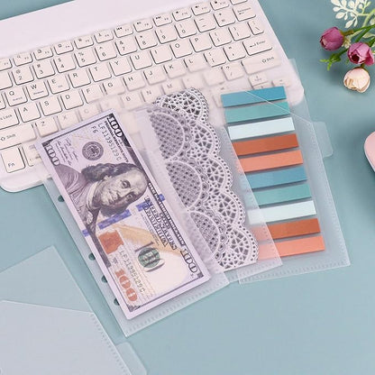 A6 Binder Pockets with No Zipper, Koqye Blue 10 Pcs Plastic Zipless Budget Envelopes, Two Pockets Frosted Cash Envelopes Money Bag for Budgeting, Cash Stuffing (Clear with tabs)