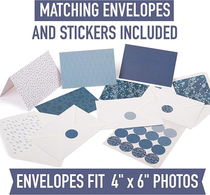 VNS Creations 100 Pack Blank Cards and Envelopes 4x6 - Bulk Blank Greeting Cards with Envelopes & Stickers Inside for All Occasions, Cute Colored Notecards Stationery Set, Assorted Colors Note - Navy