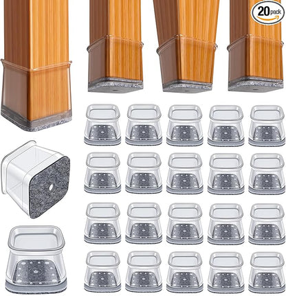BUMACO Chair Leg Floor Protectors Square Chair Leg Protectors for Hardwood Floors Silicone Pads Covers to Protect Floors(Clear-20 Pcs, Square XL (1-5/8" ~ 2")