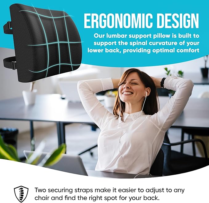 FORTEM Seat Cushion and Lumbar Support for Office Chair, Desk Chair Cushion, Memory Foam Office Chair Cushion, Non Slip Sitting and Back Pillow for Gaming, Car Seat Cushion, Chair Pad