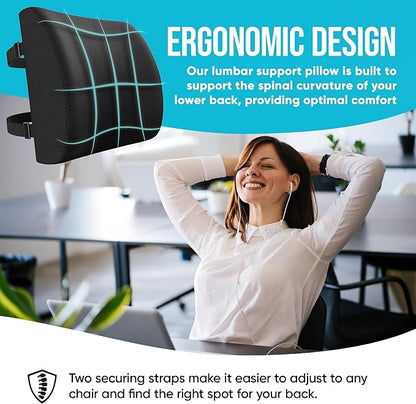 FORTEM Seat Cushion and Lumbar Support for Office Chair, Desk Chair Cushion, Memory Foam Office Chair Cushion, Non Slip Sitting and Back Pillow for Gaming, Car Seat Cushion, Chair Pad