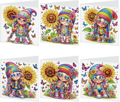 6 Pcs 5D Diamond Painting Greeting Cards Kits, Handmade Festival Greeting Cards with Envelopes DIY Diamond Art Crafts Birthday Cards Holographic Shimmer Design for Birthdays Holidays (Sunflower Happy)