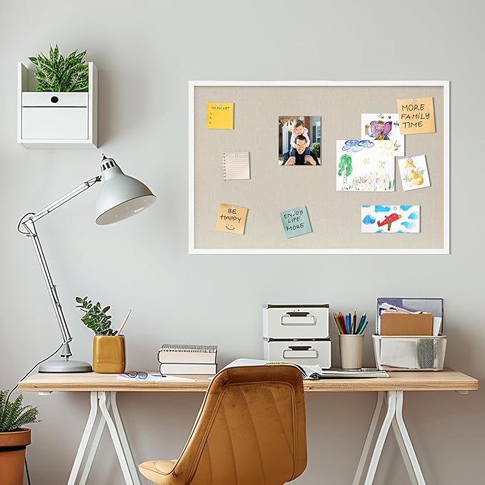 Cork Board with Linen White,Bulletin Board 36"x24" Hanging Corkboards for Office Home School Message Board or Vision Board Decoration.