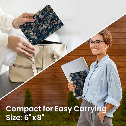 Pretty Cute Lined Spiral Journal Notebook for Women, Aesthetic College Ruled Notebook for Work & Note Taking, A5 Hardcover Journal for Writing, 140 Pages, Royal Flowers