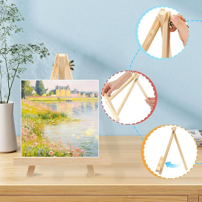 10PCS 9 Inch Wood Easels, Tripod, Painting Party Easel, Kids Student Tabletop Easels for Painting, Easel Stand for Painting Canvases, Portable Canvas Photo Picture Sign Holder.