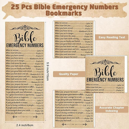 25 Sets Christmas Christian Church Gifts Bulk Bible Verse Plastic Gel Pen Religious Silicone Keychains Scripture Bookmark 2''x 6'' Emergency Numbers Bible Bookmarks Gift Pastor (Wood Color)