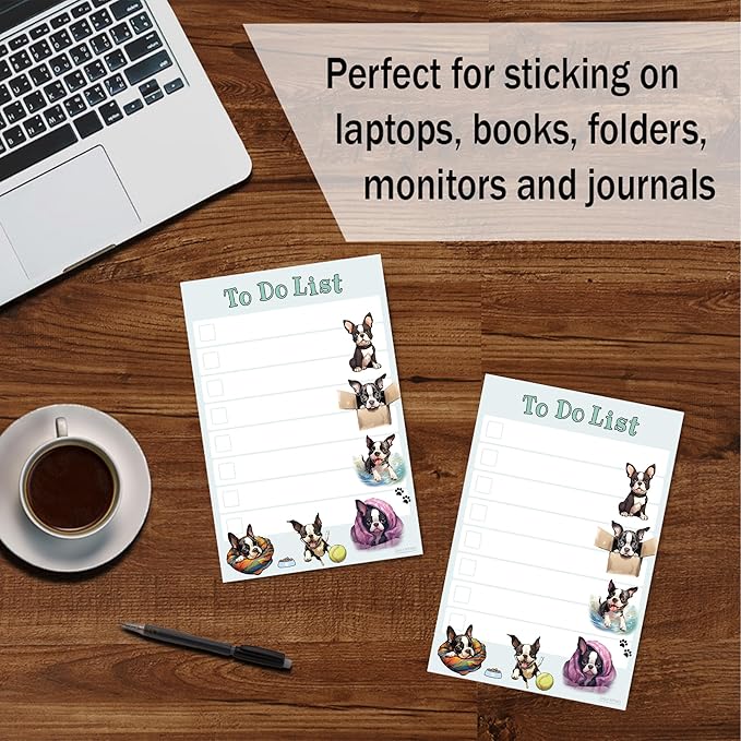 Boston Terrier Sticky Notepad to Do List | Kawaii Dog Lover Gifts for Women | Office School Supply Sticky Notes 4"x6" 50 Pages