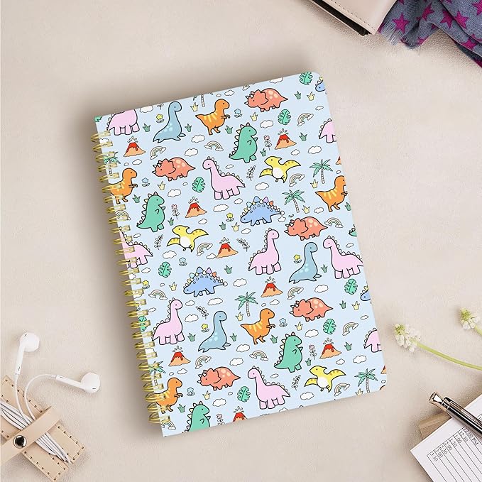 Cute Spiral Notebook journal B5 Aesthetic Pretty Design for Women Girls Kawaii with Pocket, 10 x 7.2 inch, Lined, Little Dino