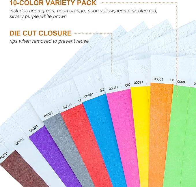 100 Pcs Wristbands, 1-100 Consecutive Numbers Waterproof Tearproof and Printable Wrist Straps Admission Bracelets Tickets (Assorted)