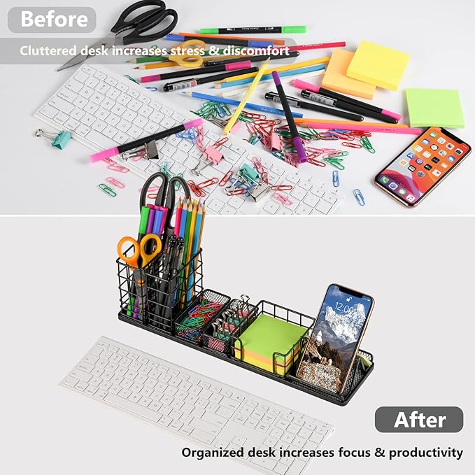 Desk Organizers and Accessories, Desk Organizer Set with Pen Holder, Sticky Note holder, Paper Clip Holder and Binder Clips