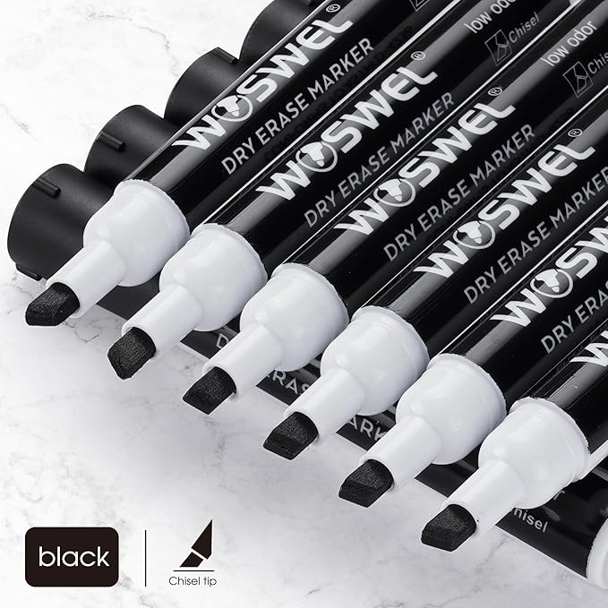 Dry Erase Markers, 60 Bulk Pack, Black Chisel Tip Whiteboard Markers, Chisel Point Low Odor Dry Erase Markers
