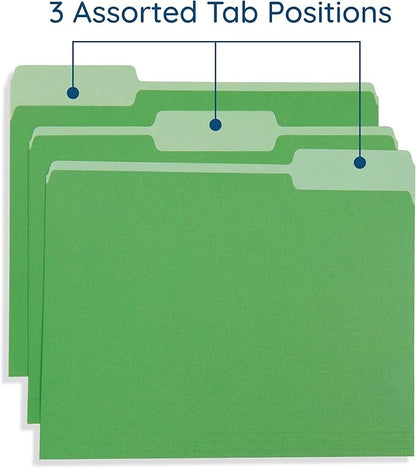 100 Blue Summit Supplies Green File Folders, Two-Tone, 1/3 Cut Tabs, Letter Size, Durable 11pt Paper, File Folders Green, Bulk 100 Pack