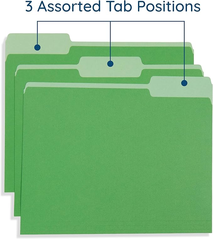 100 Blue Summit Supplies Green File Folders, Two-Tone, 1/3 Cut Tabs, Letter Size, Durable 11pt Paper, File Folders Green, Bulk 100 Pack