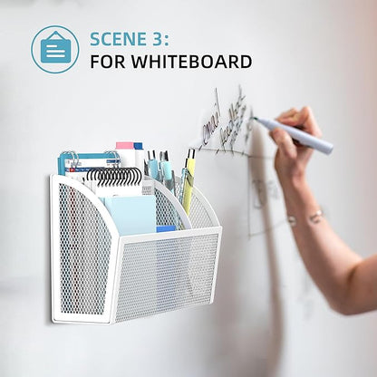 DALTACK Magnetic Pencil Holder Magnetic Shelf for the Whiteboard 3-Grid Mesh Magnetic Pen Holder for Refrigerator Magnetic Organizer Locker Accessories Organizer for Home, School and Office, White