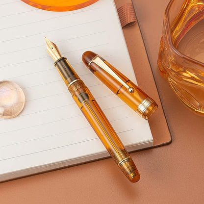 Asvine V126 Vacuum Filling System Fountain Pen Gold Plated Fine Point, Brown Pen Gift Case