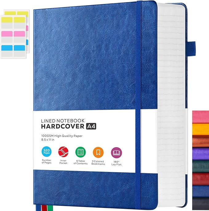 Hardcover Journal Notebook 8.5 x 11, 320 Pages Large A4 Notebook Journal College Ruled for School Work, Big Leather Journal for Writing Women Men, 100Gsm Lined Paper, Blue