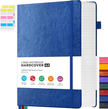 Hardcover Journal Notebook 8.5 x 11, 320 Pages Large A4 Notebook Journal College Ruled for School Work, Big Leather Journal for Writing Women Men, 100Gsm Lined Paper, Blue