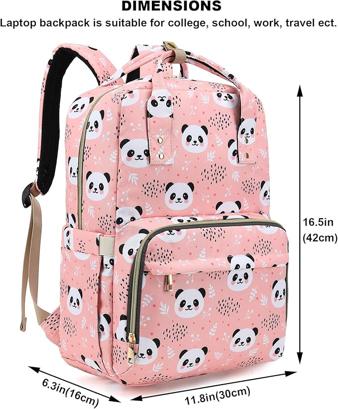 Panda Laptop Backpack College Bookbag School Backpack for Women Girls, Travel Backpack 15.6 Inch Computer Backpacks (Pink)