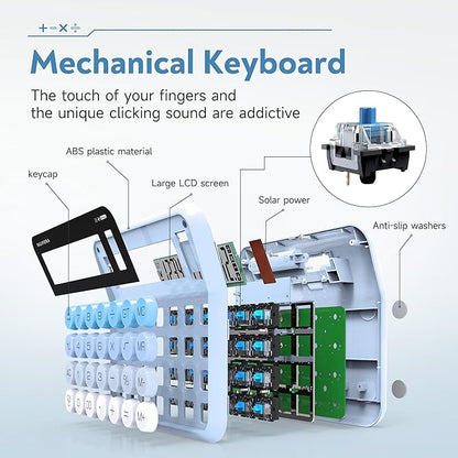 True Mechanical Switch Calculator,12 Digits, Large LCD Display,Big Buttons,Solar and Battery Dual Power Mechanical Keyboard Desktop Calculators,Cute and Aesthetic (Blue Gradient, Large)