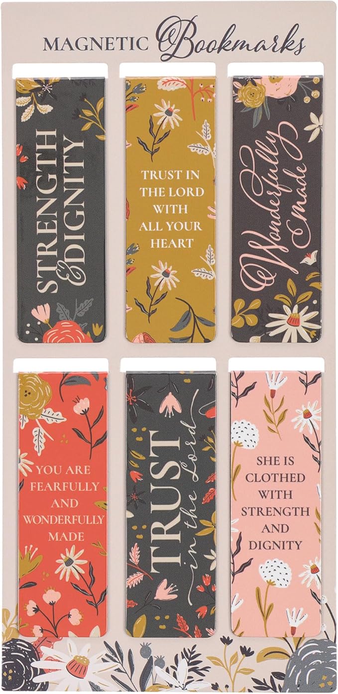 Christian Art Gifts Colorful Inspirational Magnetic Scripture Bookmark Pagemarker Set for Women: Encouraging Bible Verses, Psalms & Proverbs, Multicolor Florals for Reading Books, Bibles, 6 Piece Set