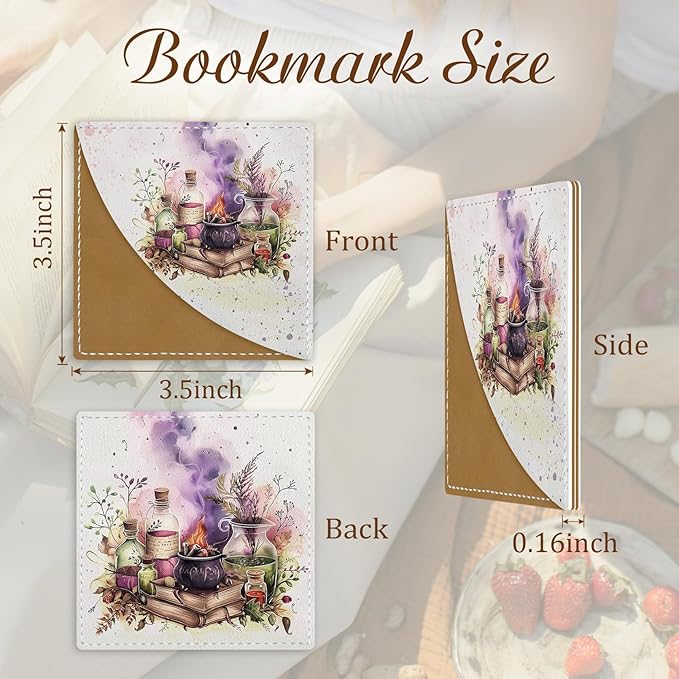 Magic Bottle Corner Bookmarks, Cute Leather Book Accessories for Book Lovers, 3 Pcs Reading Book Page Markers for Women Men Student Teacher Retirement Birthday Gifts
