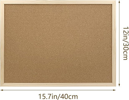 2 Pack Cork Board Bulletin Board, 15.7"X 11.81" inches with Oak Wood Finish Frame, for Wall Office Home and School (Pins, Eye Bolts, gaskets, Screws)