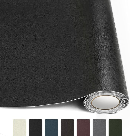 CHEIGHY Leather Repair Patch for Couches 17X118 inch Self-Adhesive Leather Repair Tape kit for Furniture Sofa Vinyl Car Seats Couch Chairs Shoes Down Jackets (Black)