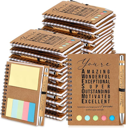 Jetec 25 Sets Bulk Employee Appreciation Gifts Bulk Inspirational Spiral Notebook with Note Ballpoint Pen Thank You Gifts for Volunteer Social Worker Nurse Staff Coworker Students (Amazing)