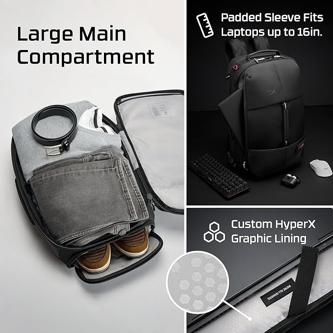 HyperX Knight Gaming Backpack for Laptops Large Storage Durable Travel Ready Black