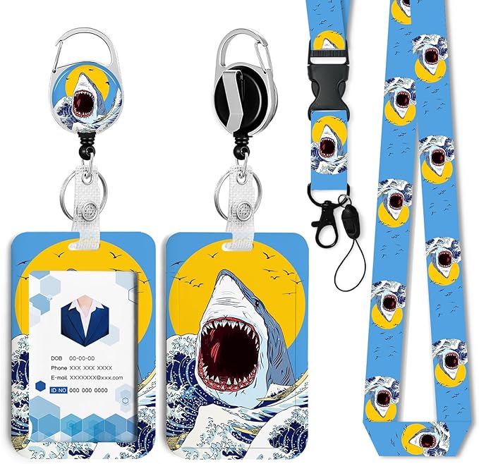 Shark Badge Holder with Retractable Reel and Breakaway Lanyard，Badge Clips Retractable Heavy Duty Badge Reel，Funny Keychain，ID Holder with Breakaway Lanyard for School Nurse Office Teen