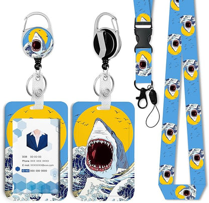 Shark Badge Holder with Retractable Reel and Breakaway Lanyard，Badge Clips Retractable Heavy Duty Badge Reel，Funny Keychain，ID Holder with Breakaway Lanyard for School Nurse Office Teen