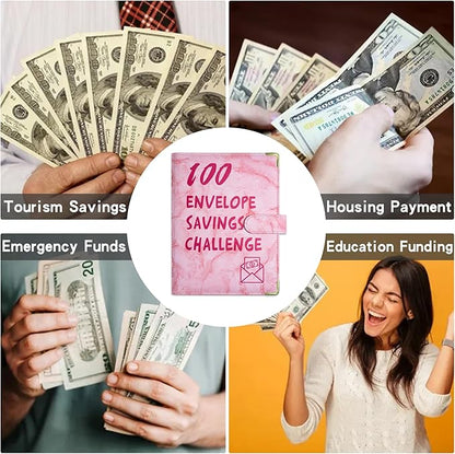 100 Envelopes Challenge Binder Savings Challenges Book, A5 Money Saving Planner Cash Envelope Budget Binder with Erasable Pen, Easy and Fun Way to Save $5,050, 10,000 and $500 (Marble Pink)