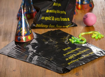 L LIFETIME Party Favor Plastic Goodie Bags with Handles- Theme Birthday Supplies Gift Bag for Kids and Adults – Galaxy (24 Pack)