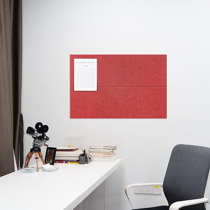 Large Felt Bulletin Board(36" x 24"),Cork Board Alternative,6 Pack Felt Wall Tiles with Safe Removable Adhesive Tabs,Notice Pin Board/Message Board/Vision Board for Office, School & Home