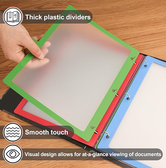 HABGP 3 Ring Binder Dividers, 12-Tab Plastic Clear Binder Dividers, Multicolor Monthly Dividers, Letter Size File Organizer 3 Hole Punch, 1 Set 12 Pcs Write On Tabs for Notebook