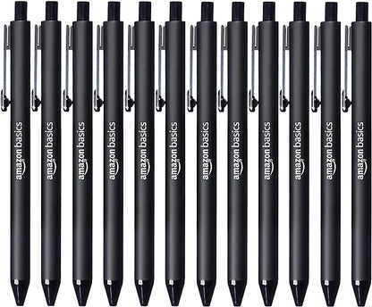Amazon Basics Black Ballpoint Pens for Smooth Writing, Retractable, 12-Pack