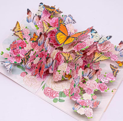 Butterfly Flower Pop Up Card, 3D Butterflies Flowers Garden Anniversary Valentine's Day Popup Cards, Thank You, Happy Birthday Greeting Card for Mom, for Wife, for Daughter, for Sister