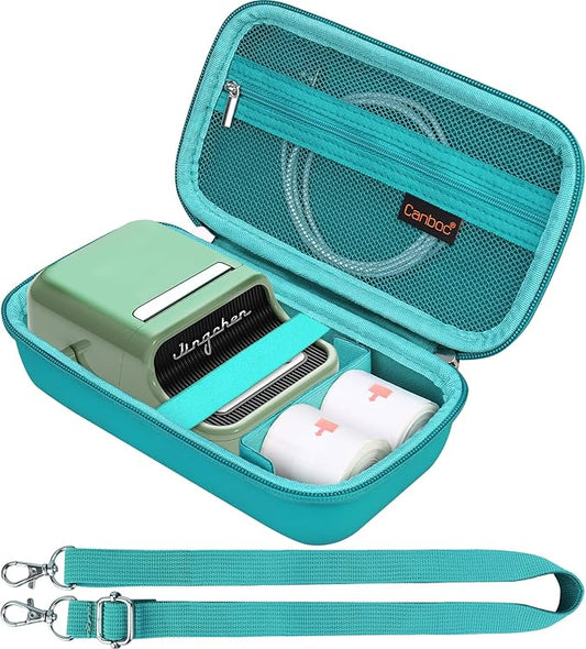 Canboc Carrying Case for NIIMBOT B21 Label Maker, Portable Bluetooth Thermal Label Printer Bag with Removable Shoulder Strap, Mesh Pocket fit Printer Labels, USB Cable, Turquoise (Case Only)