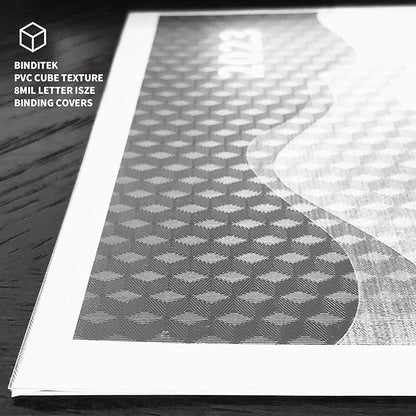 Binditek 15 Pack 8 Mil PVC Binding Presentation Covers, Semi-Transparent Binding Front Covers with Cube Pattern, 8-1/2 x 11 Inches Report Covers, Letter Size, Square Corners, Un-Punched