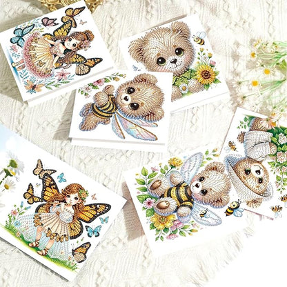 8 Packs Diamond Art Painting Greeting Cards Kit Special Shaped Diamond Art Greeting Cards with Envelope Arts Crafts for Christmas Birthday Thanksgiving Day Holiday (Bee Bear Butterfly Elf)