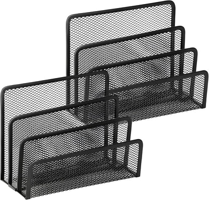 2 Pieces Desk Mail Organizer, Metal Mesh Small File Holders Letter Organizer, Bill/Document/Filing/Folders/Paper Organizer for Desktop (BLACK-2PCS)