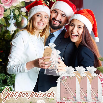 200 Pcs Bible Verse Sets Church Christian Gift Include 50 Scripture Notebooks 50 Bible Bamboo Pens 50 Thanks Tags 50 Organza Bags for Women Man Christian Party Gifts(Cute Color,Flower)