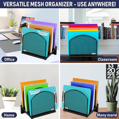 Dasher Products Inclined File Sorter Desk Organizer - File Rack with 5 Upright Sections for Documents, Binders, Folders, Clipboards, and More. Desktop Organization for Home, Office, School, and Store