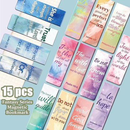 Magnetic Bookmarks, Kaluofan 15PCS Large Bible Quotes Magnetic Christian Bookmarks, Bookmarks for Women, Double Sided Magnet Book Markers, Book Marks for Reading Women Students Teachers Supplies