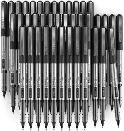 ARTEZA Rollerball Pens, Pack of 40, 0.5mm Black Liquid Ink Pens for Bullet Journaling, Fine Point Rollerball, Office Supplies for Writing, Taking Notes & Sketching
