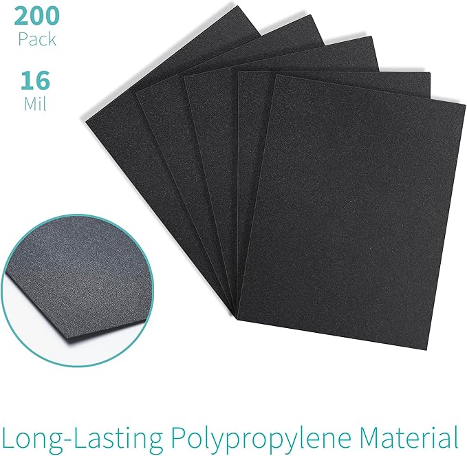 Binditek 200 Pack 16 Mil Sand-Textured Polycover, Midweight Binding Front and Back Covers, Lightly Textured Sand Finish, 8-1/2" x 11", Square Corners, Un-Punched, Black, Office Supplies