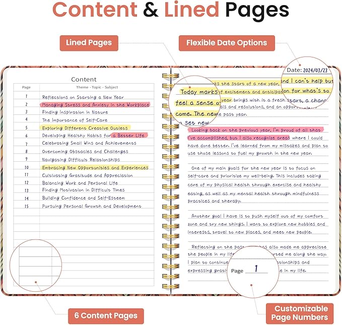 Pretty Cute Lined Spiral Journal Notebook for Women, Aesthetic College Ruled Notebook for Work & Note Taking, A5 Hardcover Journal for Writing, 140 Pages, Retro Weave