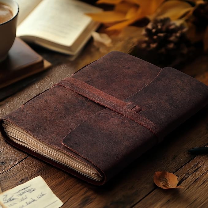 LEATHER VILLAGE Leather Bound Journal - Fuchsia, 8"X6", 220 Pages - Vintage Blank Paper Diary for Writing, Drawing, Sketchbook, and Travel Notebook - Ideal for Women and Men