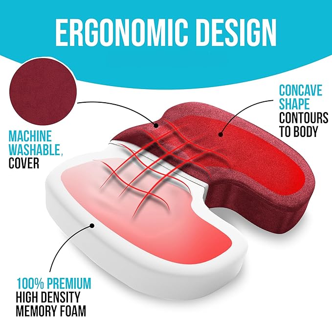 FORTEM Seat Cushion and Lumbar Support for Office Chair, Desk Chair Cushion, Memory Foam Office Chair Cushion, Non Slip Sitting and Back Pillow for Gaming, Car Seat Cushion, Chair Pad, XL