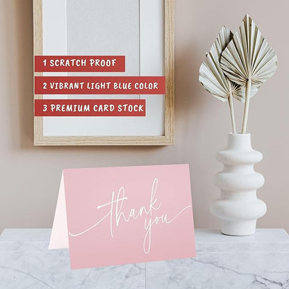 100 Bulk Pink Thank You Cards with Kraft Envelopes and stickers - 4 Minimalistic Designs Blank Thank You Notes with Envelopes for business Wedding Bridal Gift Baby Shower Business Graduation